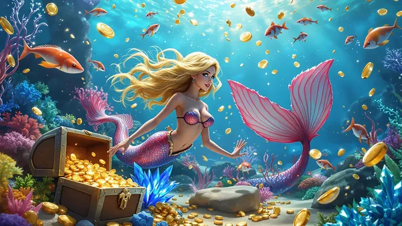 Adegan target ikan dan meriam pada layar permainan arcade