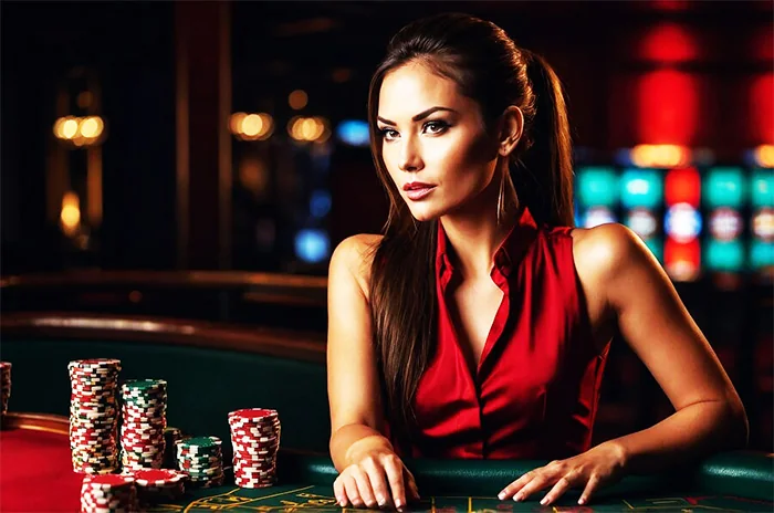 Dealer memandu permainan meja di ruang kasino live