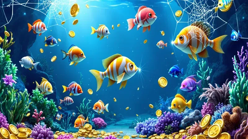 Visual permainan tembak ikan mobile dengan suasana bawah laut